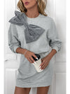 Gray Glitter Bow High Waist Sweatshirt Dress