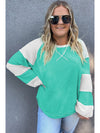 Aruba Blue Colorblock Patchwork Plus Sweatshirt