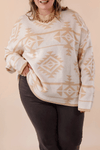 Apricot Plus Size Geometric Print Drop Sleeve Sweater