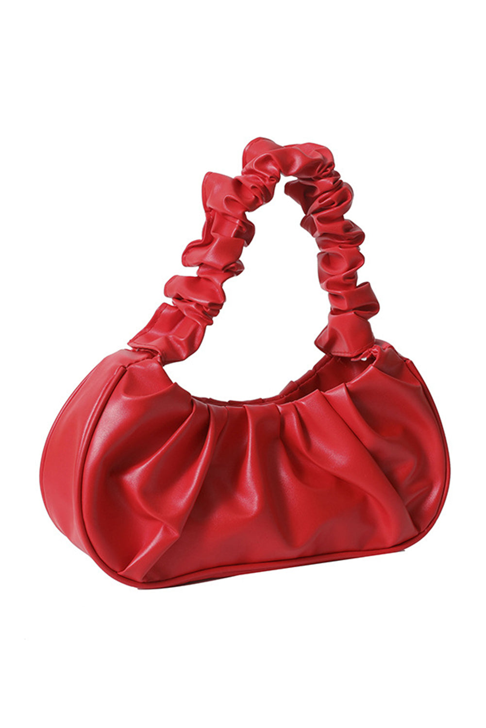 Fiery Red Ruched Faux Leather Shoulder Bag