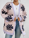 Contrast Dropped Shoulder Long Sleeve Cardigan - Cocoa Yacht Club