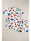 Multicolour Butterfly Print Button-up Shirt & Shorts Pajama Set