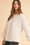 White Waffle Bishop Sleeve Split Oversized Sweatshirt