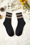 Black Leopard Double Stripe Crew Socks