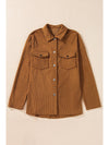 Brown Textured Flap Pocket Drop Shoulder Shacket