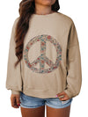 Pale Khaki Floral Peace Graphic Washed Plus Size Sweatshirt