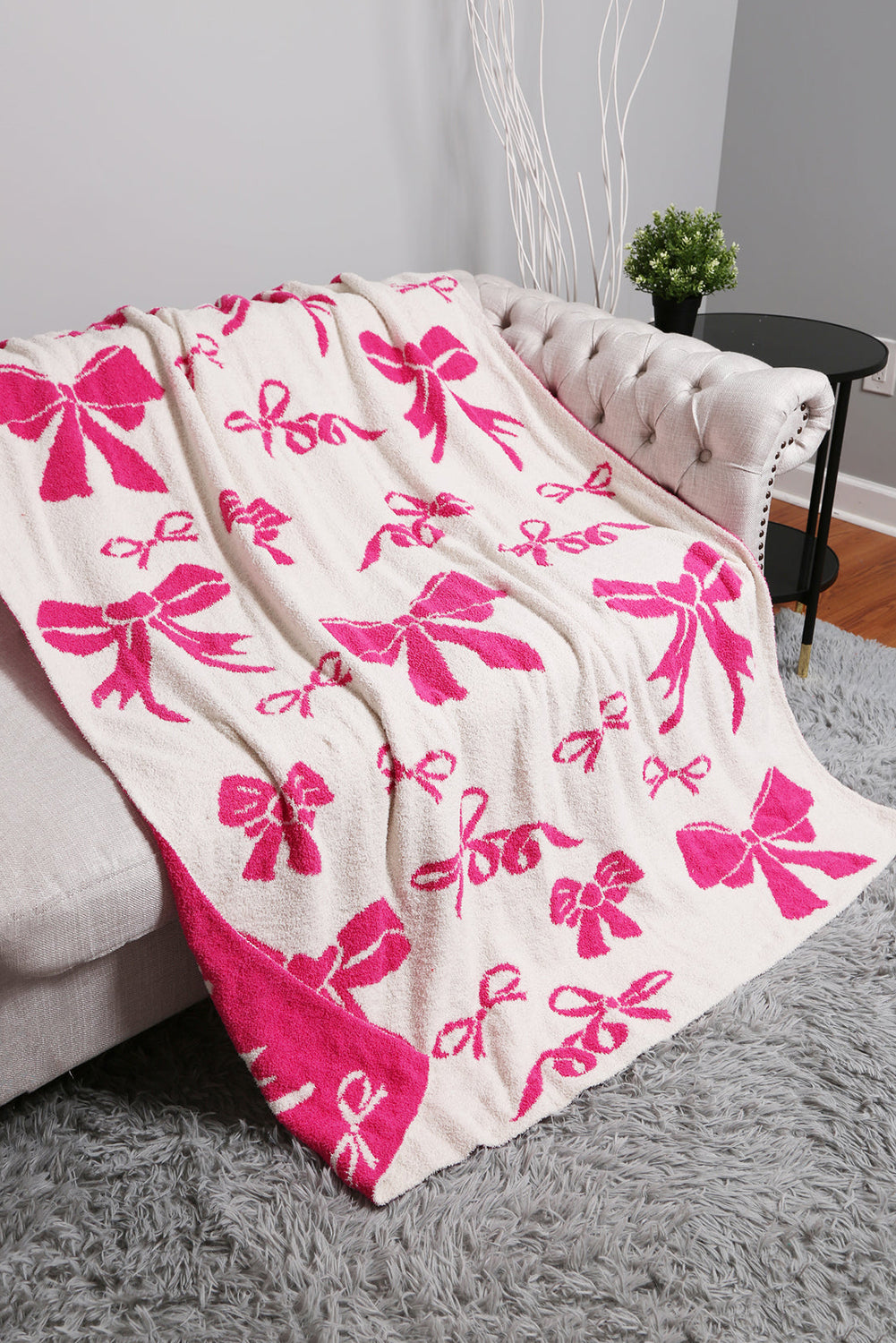 Rose Red 127*152cm Bow Printed Cozy Soft Throw Blanket