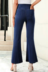 Dusk Blue Solid Crossed High Waist Fit Flare Jeans