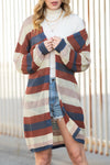 Black Striped Color Block Casual Hollow Cable Knit Cardigan