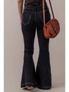 Black High Waist Button Front Flare Jeans