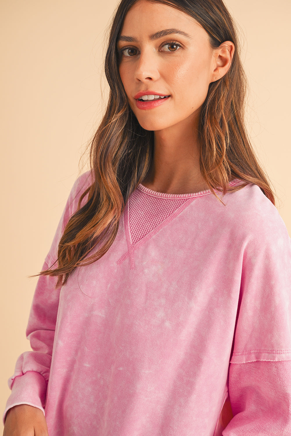 Orchid Petal Mineral Wash Drop Shoulder Oversized Sweatshirt