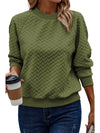 Beige Solid Color Textured Raglan Sleeve Pullover Sweatshirt