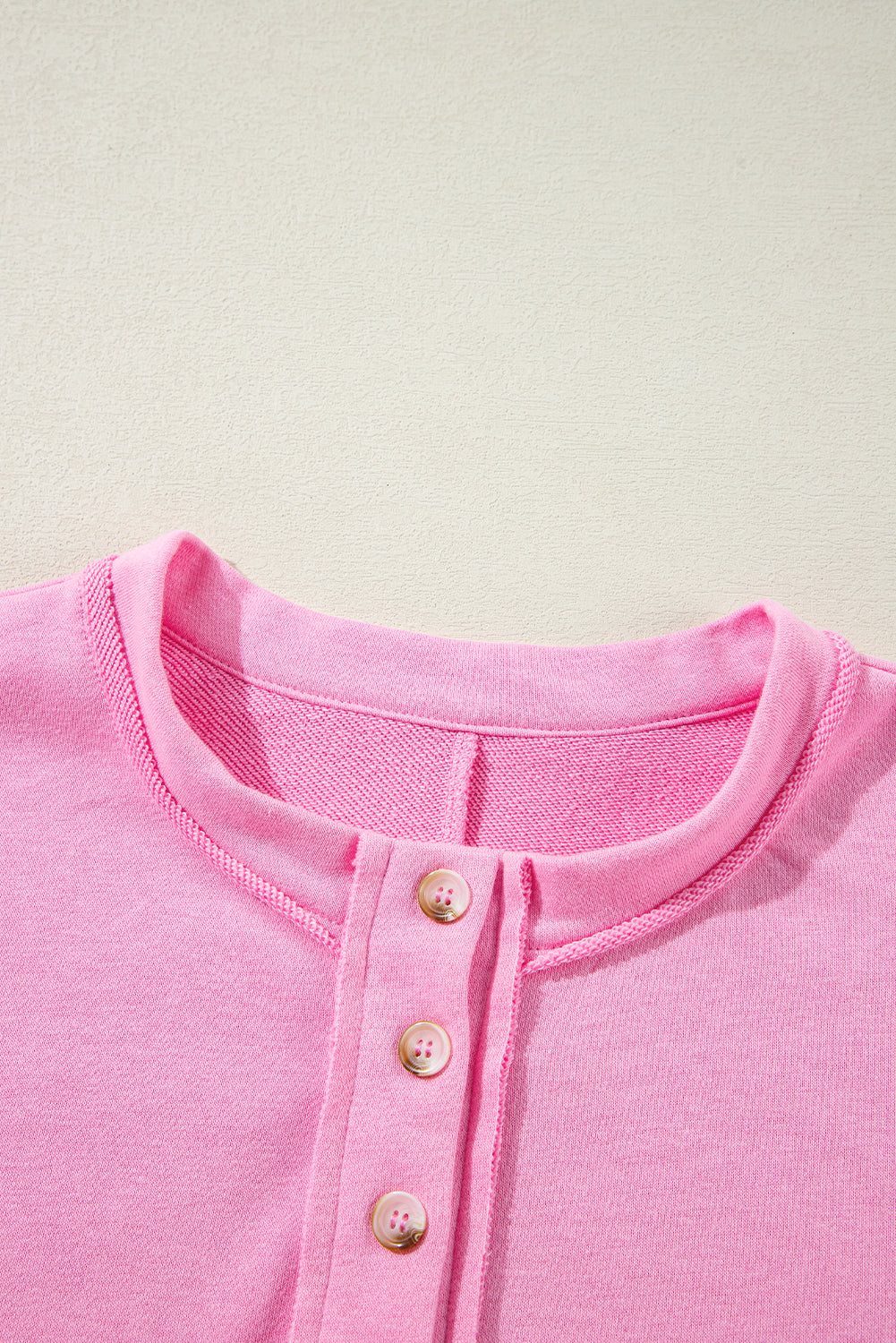 Sachet Pink Plain Drop Sleeve Henley Sweatshirt