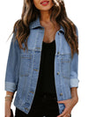 Blue Stripe Washed Oversized Pocketed Denim Jacket