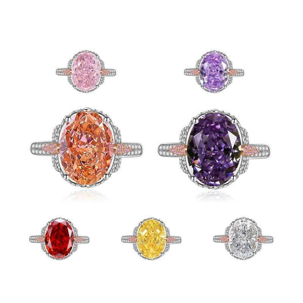 Multicolor Ice Flower Cut Oval CZ Adjustable Ring