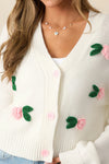 White 3D Flower Decoration Sweater Cardigan
