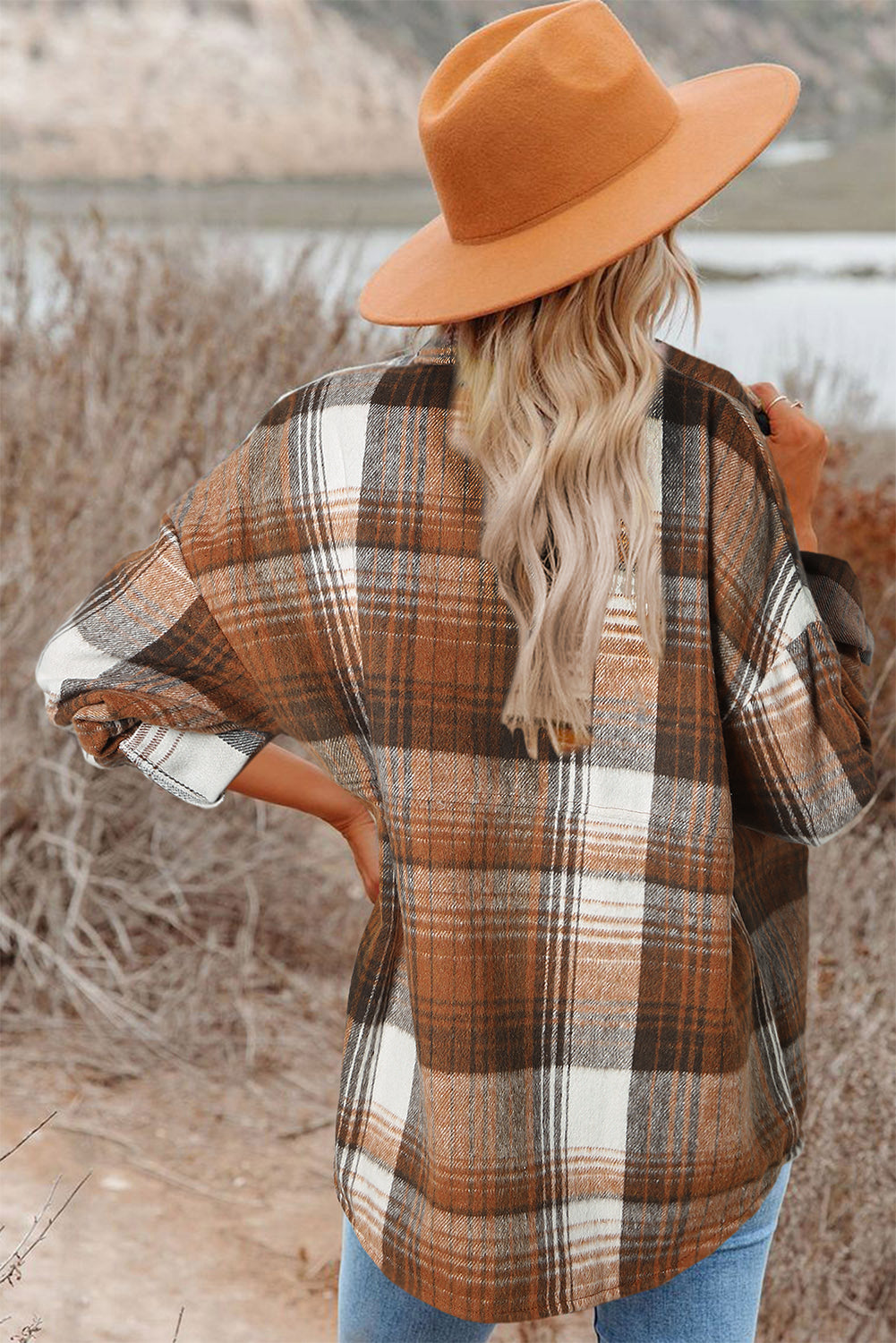 Pink & Grey Plaid Button Up Collared Flannel Shacket