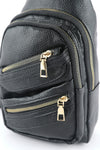 Black Faux Leather Zipped Sling Bag