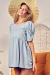 BiBi Cotton Span Knit with Puff Sleeve Baby Doll Top
