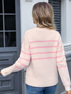 Angel Wings Striped Round Neck Long Sleeve Sweater - Cocoa Yacht Club