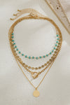 Gold Boho Circle Pendant Multi-Layered Necklace Set