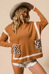 BiBi Mock Neck Sweater with Leopard Pocket