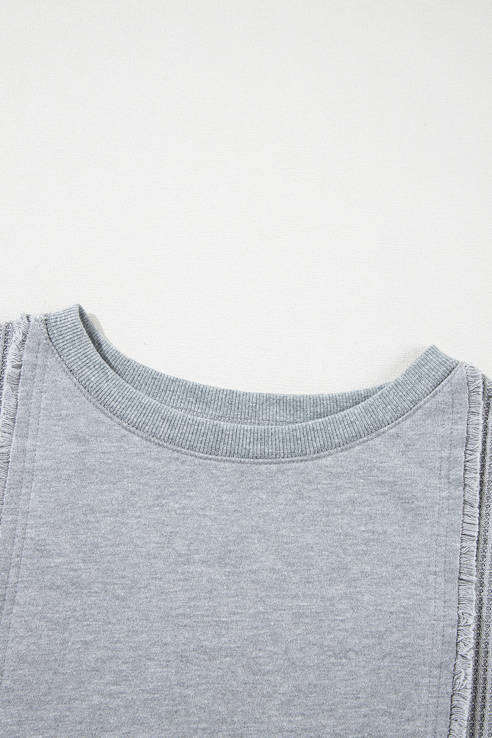 Long Sleeve Tops Light Grey Waffle Patchwork Long Sleeve Pullover Top.