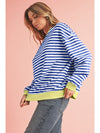 Green Stripe Contrast Edge Oversized Sweatshirt