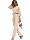 Apricot Boat Neck Knot Wide Leg Jumpsuit