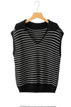 Beige Stripe Turn-down Collar Sleeveless Knitted Top