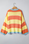 Yellow Stripe Contrasting Trim Round Neck Oversized Sweater