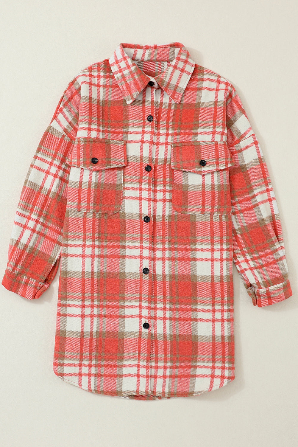 Sky Blue Plaid Flap Pocket Long Sleeve Shacket