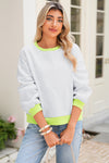 Light Grey Contrast Color Patchwork Drop Sleeve Loose Sweatshirt