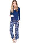 Blue Top and Christmas Printed Pants Lounge Set