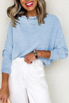 Beau Blue Solid Color Boat Neck Batwing Long Sleeve Top