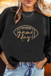 Black Football Graphic Drop Shoulder Game Day Corded Sweatshirt