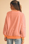 Blue Stripe Drop Shoulder Crew Neck Loose Sweatshirt