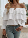 Devine Off-Shoulder Flounce Sleeve Blouse - Cocoa Yacht Club