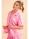 Green Flower Print Buttoned Shirt and Drawstring Waist Pajama Set