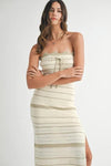 MABLE Contrast Striped Crochet Knit Midi Dress