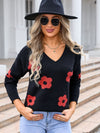 Angel Wings Flower V-Neck Long Sleeve Sweater - Cocoa Yacht Club