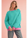 Green Stripe Contrast Edge Oversized Sweatshirt