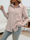 Devine Pocketed Striped Collared Neck Long Sleeve Shirt - Cocoa Yacht Club