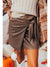 Coffee Bowknot Faux Leather Plain Mini Skirt