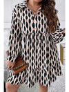 Apricot Abstract Print Collared V Neck Plus Size Mini Dress