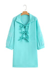 Moonlight Jade Bow Front Patchwork Bracelet Sleeve Mini Dress