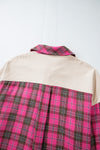 Red Plaid Print Patchwork Plus Size Shirt