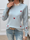 Devine Lace Detail Heart Long Sleeve Sweater - Cocoa Yacht Club