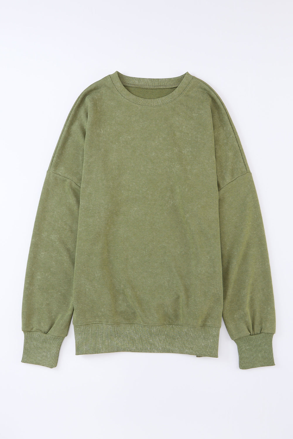 Green Plain Drop Shoulder Ribbed Trim Oversized Sweatshirt