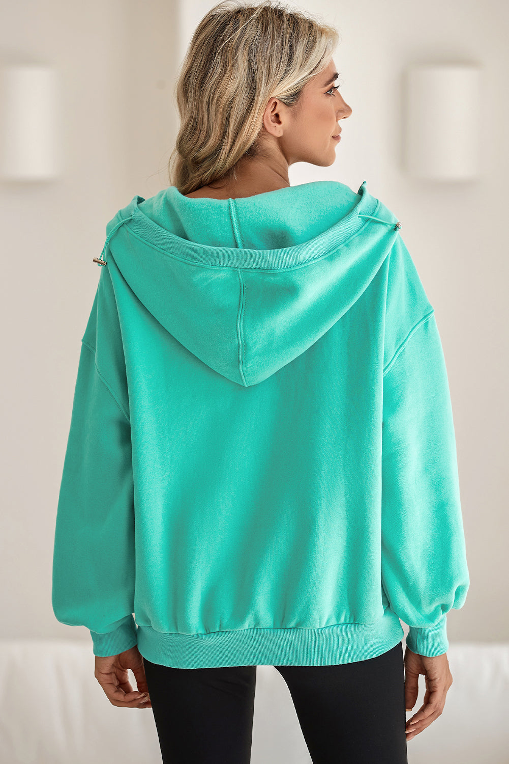 Mint Green Pocket Loose Half Zip Hoodie